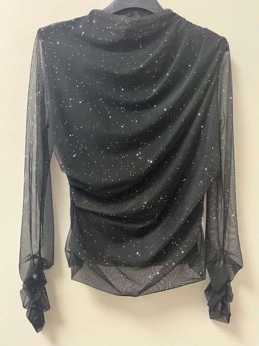 Top tul fruncido brillos negro